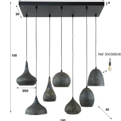 Suspension multiple 7 lampes en métal brun sombre JAVA