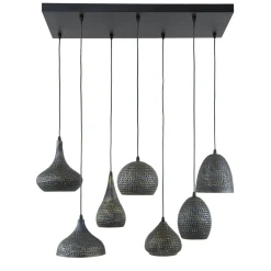 Suspension multiple 7 lampes en métal brun sombre JAVA