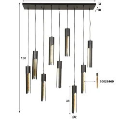 Suspension noire 9 abat-jour forme tube RALF