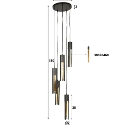 Suspension noire 5 abat-jour forme tube RALF