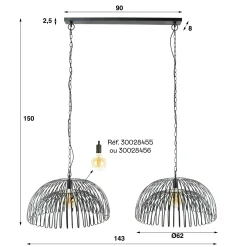 Suspension salle à manger indus 2 lampes forme dôme RALF