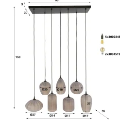 Suspension salle à manger verre brun dépoli 7 lampes NOVA
