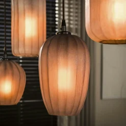 Suspension salle à manger verre brun dépoli 5 lampes NOVA