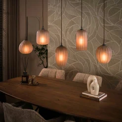 Suspension salle à manger verre brun dépoli 5 lampes NOVA