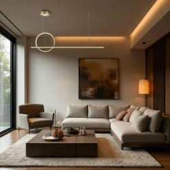 Suspension salon – anneau et barre horizontale dorée SALEM