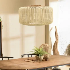 Suspension seau 76x76cm en rotin couleur naturelle et teck FOLELLI