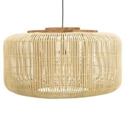 Suspension seau 76x76cm en rotin couleur naturelle et teck FOLELLI