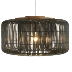 Suspension seau 76x76cm en rotin couleur noire et teck FOLELLI