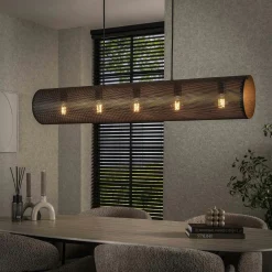 Suspension tube en métal noir perforé 5 lampes RALF