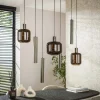 Suspension verre & métal – globes bruns + tubes bronze NOVA