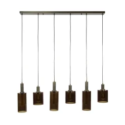 Suspension vintage en verre – 6 abat–jour bruns NOVA