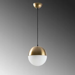 Suspension vintage globe blanc & doré Ø20 cm SIERRE