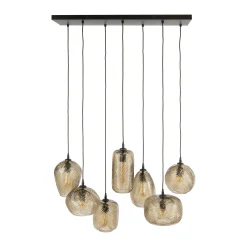 Suspension vintage verre brun fumé chevron 7 lampes NOVA