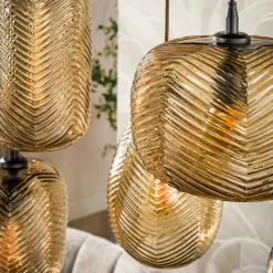 Suspension vintage verre brun fumé chevron 7 lampes NOVA