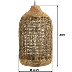 Suspension 50x50cm en abaca couleur naturelle et teck recyclé FOLELLI