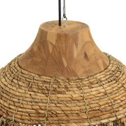 Suspension 50x50cm en abaca couleur naturelle et teck recyclé FOLELLI