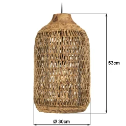Suspension 30x30cm en abaca couleur naturelle et teck recyclé FOLELLI