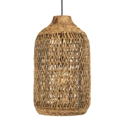 Suspension 30x30cm en abaca couleur naturelle et teck recyclé FOLELLI