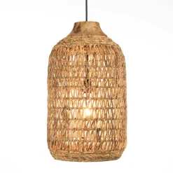 Suspension 30x30cm en abaca couleur naturelle et teck recyclé FOLELLI