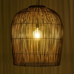 Suspension 59x59cm en rotin couleur naturelle et bois de teck recyclé SWING