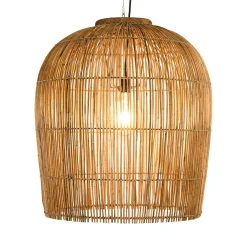 Suspension 59x59cm en rotin couleur naturelle et bois de teck recyclé SWING