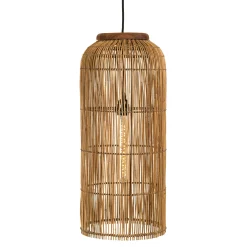 Suspension 28x28cm en rotin couleur naturelle et bois de teck recyclé SWING