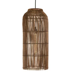 Suspension 28x28cm en rotin couleur marron et bois de teck recyclé SWING