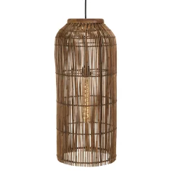 Suspension 28x28cm en rotin couleur marron et bois de teck recyclé SWING