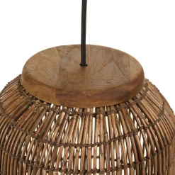 Suspension 28x28cm en rotin couleur marron et bois de teck recyclé SWING
