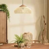 Suspension 40x40cm en rotin couleur naturelle et teck recyclé FOLELLI