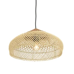 Suspension 40x40cm en rotin couleur naturelle et teck recyclé FOLELLI