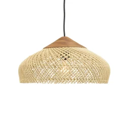 Suspension 40x40cm en rotin couleur naturelle et teck recyclé FOLELLI
