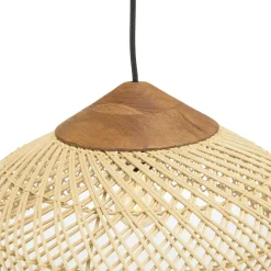Suspension 40x40cm en rotin couleur naturelle et teck recyclé FOLELLI