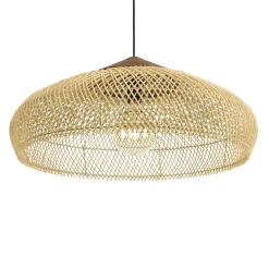 Suspension 65x65cm en rotin couleur naturelle et teck recyclé FOLELLI