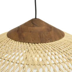 Suspension 65x65cm en rotin couleur naturelle et teck recyclé FOLELLI