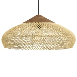Suspension 65x65cm en rotin couleur naturelle et teck recyclé FOLELLI