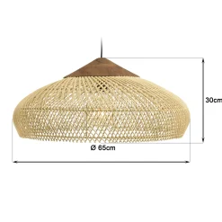 Suspension 65x65cm en rotin couleur naturelle et teck recyclé FOLELLI