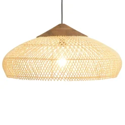 Suspension 65x65cm en rotin couleur naturelle et teck recyclé FOLELLI