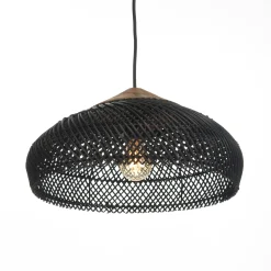 Suspension 40x40cm en rotin couleur noire et teck recyclé FOLELLI