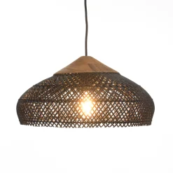 Suspension 40x40cm en rotin couleur noire et teck recyclé FOLELLI