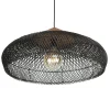 Suspension 65x65cm en rotin couleur noire et teck recyclé FOLELLI