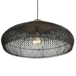Suspension 65x65cm en rotin couleur noire et teck recyclé FOLELLI