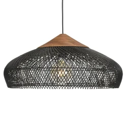 Suspension 65x65cm en rotin couleur noire et teck recyclé FOLELLI