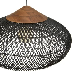 Suspension 65x65cm en rotin couleur noire et teck recyclé FOLELLI