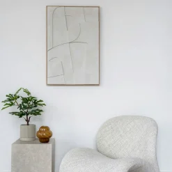 Tableau abstrait blanc courbes avec cadre 60x90 cm