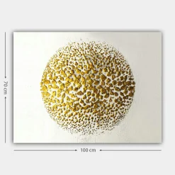 Tableau abstrait blanc et or – sphère texturée
