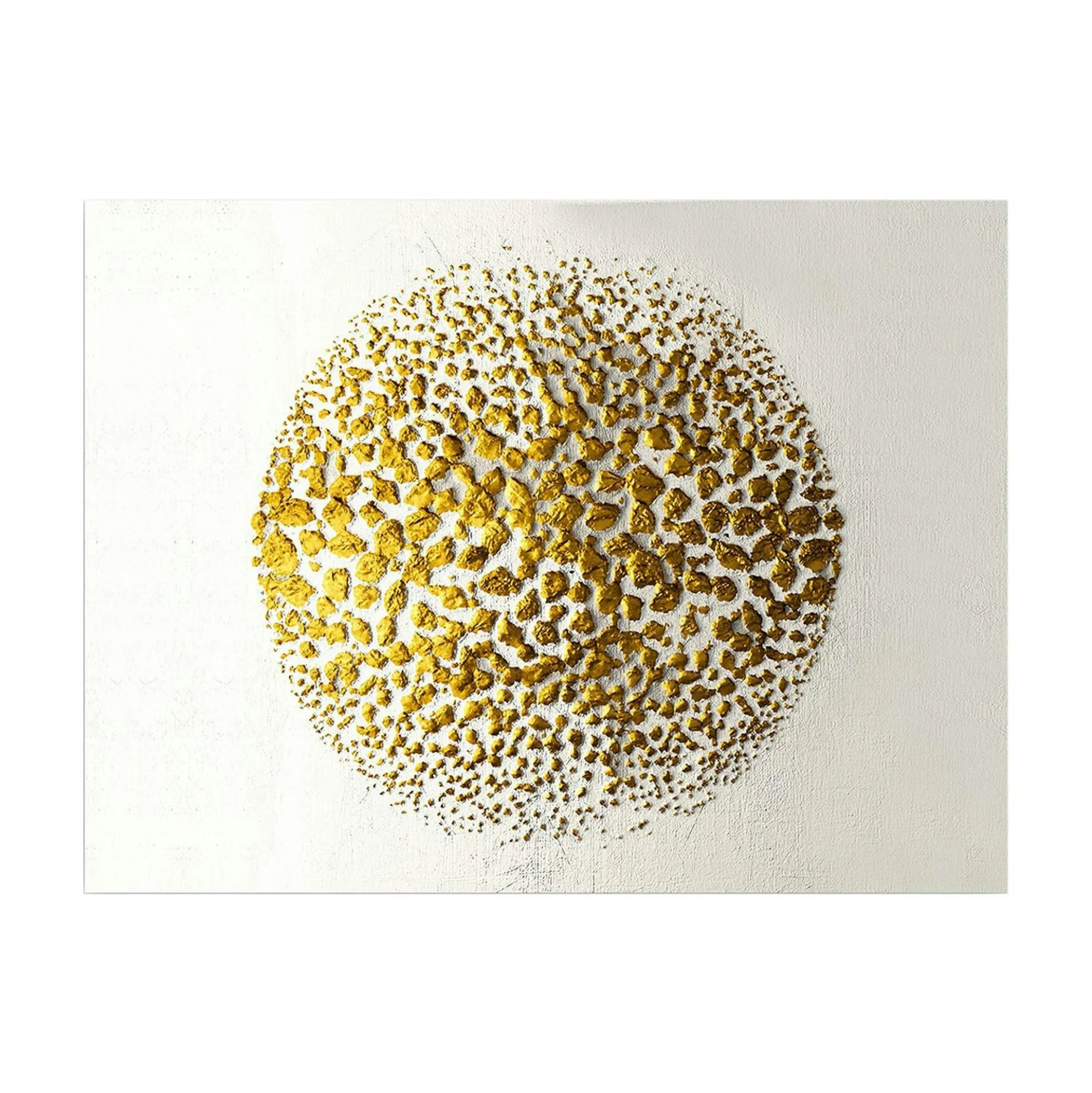 Tableau abstrait blanc et or – sphère texturée
