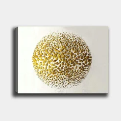 Tableau abstrait blanc et or – sphère texturée