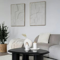 Tableau abstrait blanc formes organiques avec cadre 60x90 cm