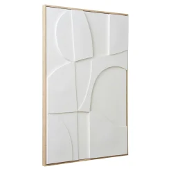 Tableau abstrait blanc formes organiques avec cadre 60x90 cm